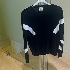 PLANET Women's navy and White Crew Neck Sweater